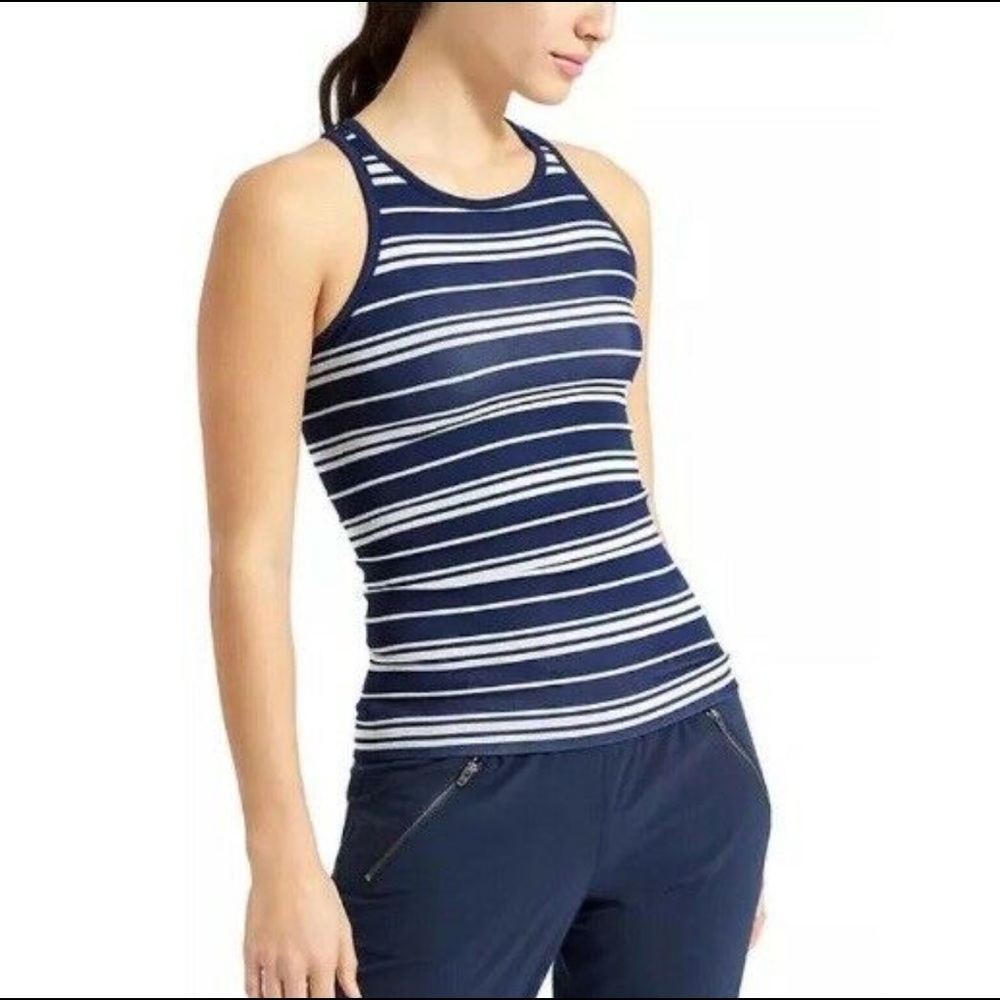 Athleta | Navy Blue White Striped Racerback Tank